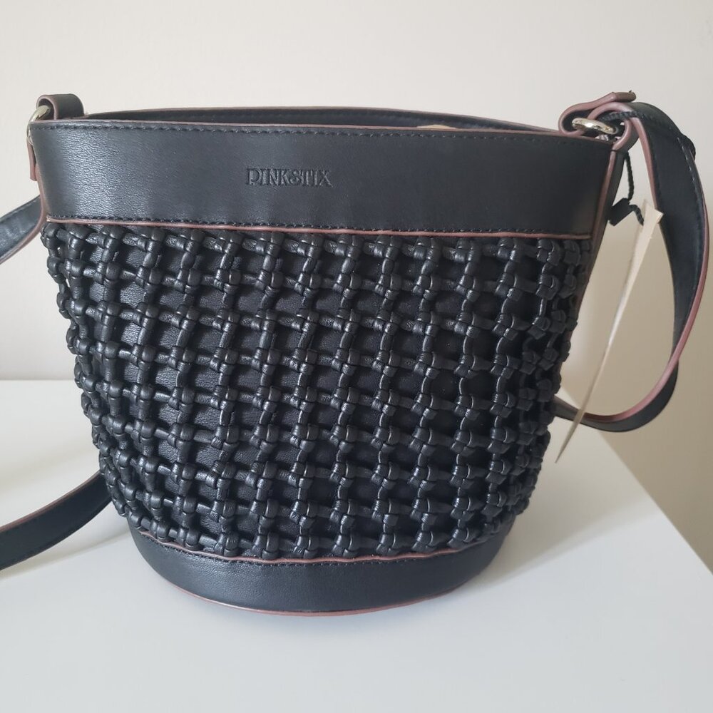 Pinkstix NWT Black Woven Bucket Bag – Vegan Shoulder Purse